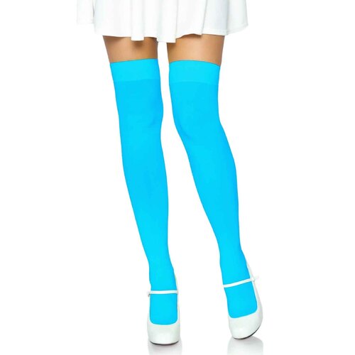 Neon Blue Thigh High Stockings (Luna) - Adult Standard
