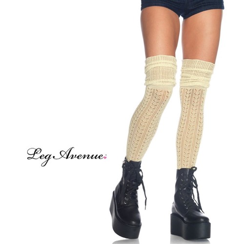 Acrylic Pointelle Over the Knee Scrunch Socks - Ivory