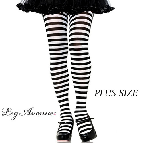 Tights - Adult - Stripe Tights Plus - Black & White 3X-4X