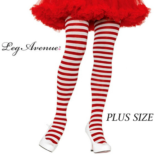 White & Red Stripe Tights - Plus Size 1X-2X