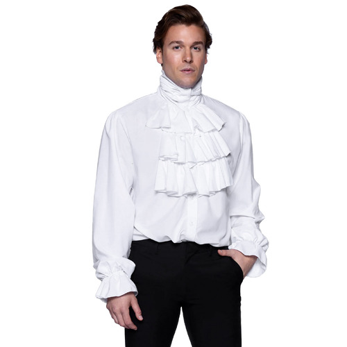 White Ruffle Front Shirt - Adult Large