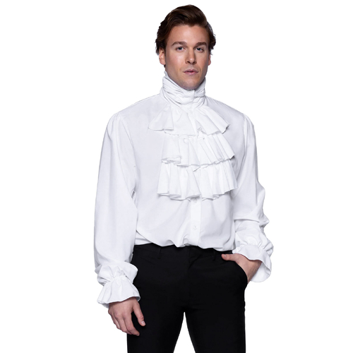 White Ruffle Front Shirt - Adult Medium