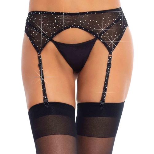 Black Rhinestone Garter Belt (Roxy) - Adult One Size