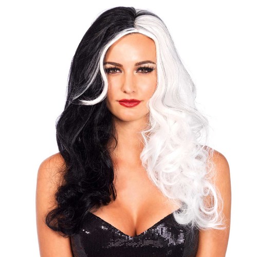Cruella Two Tone Black White Villain Wig