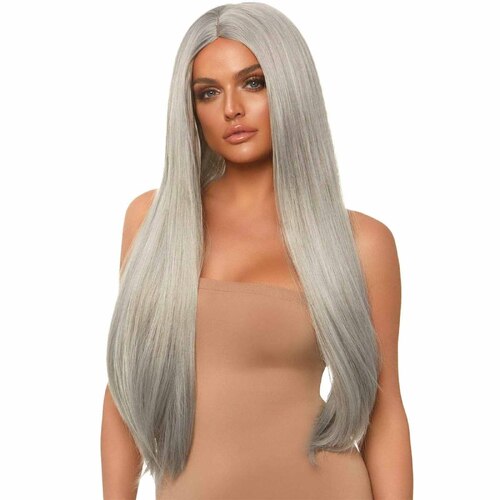 Grey Long Straight Wig - Adult