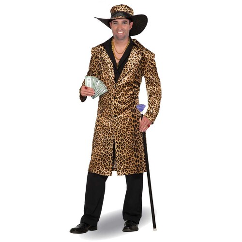 Leopard Print Coat & Hat Costume Set - Adult XLarge