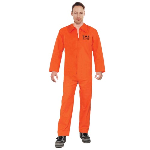 Jailbird Prisoner Costume (Orange Jumpsuit) - Adult Standard
