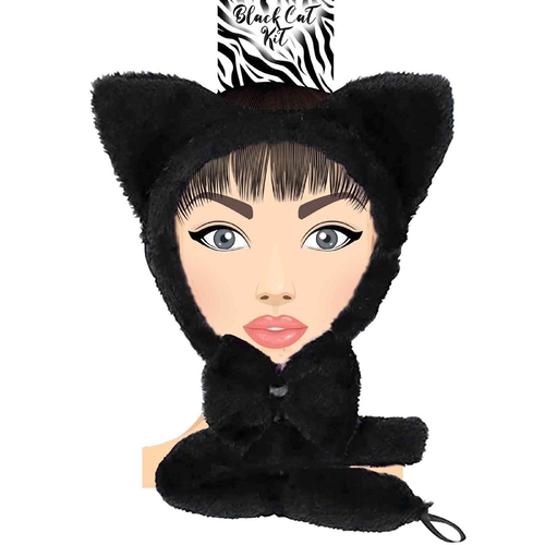 Black Cat Set - Ears on Headband, Bow Tie & Tail