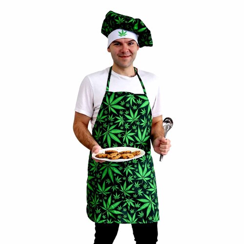 Marijuana Leaf Chef Hat & Apron Set - Adult One Size