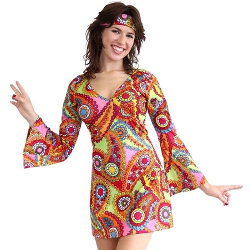 Hippie Dress & Headband Costume - Adult Large