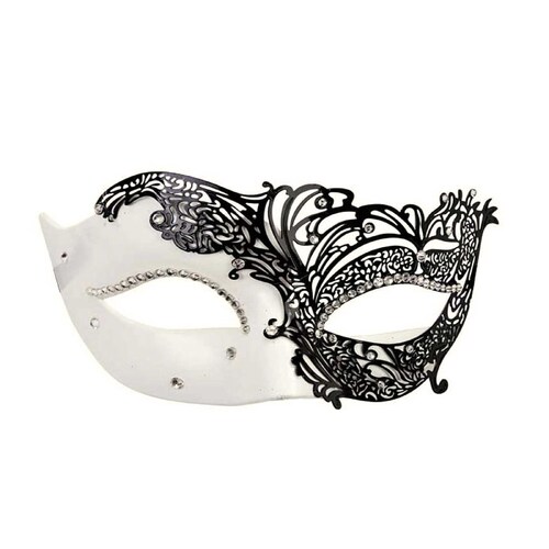 Off White & Black Filigree Masquerade Eye Mask