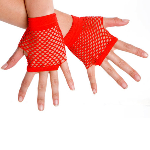 Short Fishnet Gloves - Red