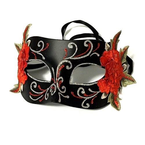 Aria Masquerade Eye Mask - Black/Silver/Coral