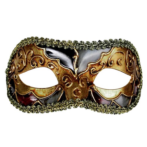 Luciana Gold, Black, Grey & Dark Red Masquerade Eye Mask
