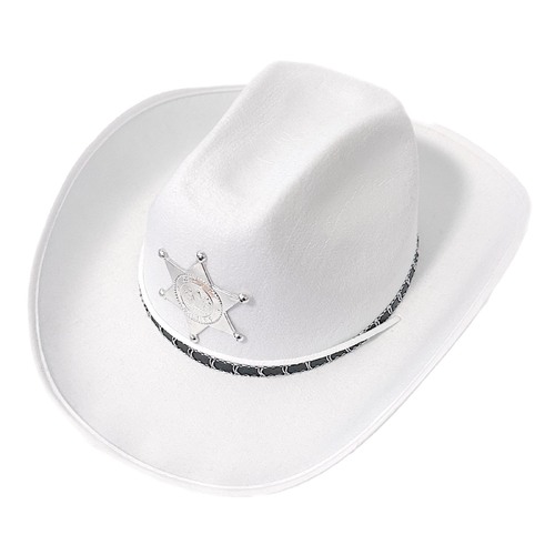 White Cowboy Hat with Black Band & Badge (Seconds)
