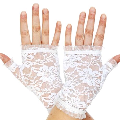 White Lace Fingerless Gloves - Short