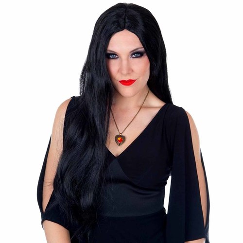 Morticia Long Black Wig with Centre Part