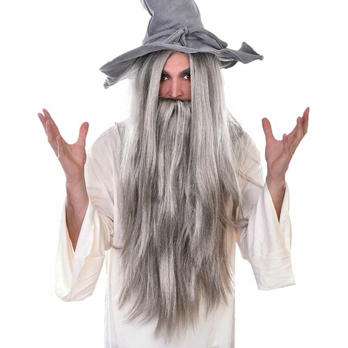 Grey Wizard Wig & Beard Set