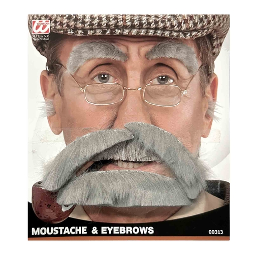 Old Man Grey Moustache & Eyebrows Set