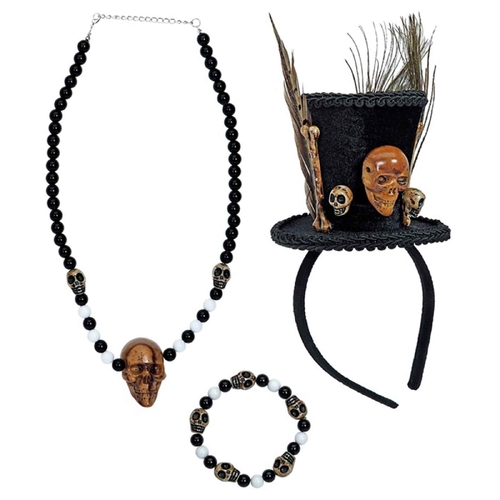 Voodoo Costume Accessories Set (Mini Hat, Necklace, Bracelet)