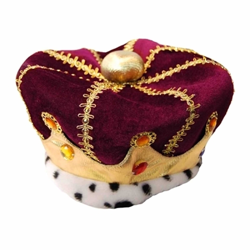 Plush Dark Red Royal Crown with Faux Gems - Adult Size