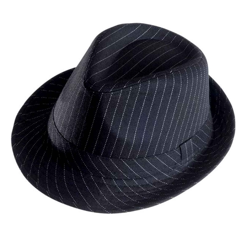 Black Pinstripe Gangster Hat - Adult One Size (58cm)